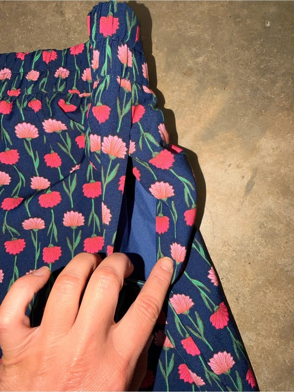 J. Crew Navy Pink Floral Pencil Skirt Elastic Waist Pockets NWOT Size M